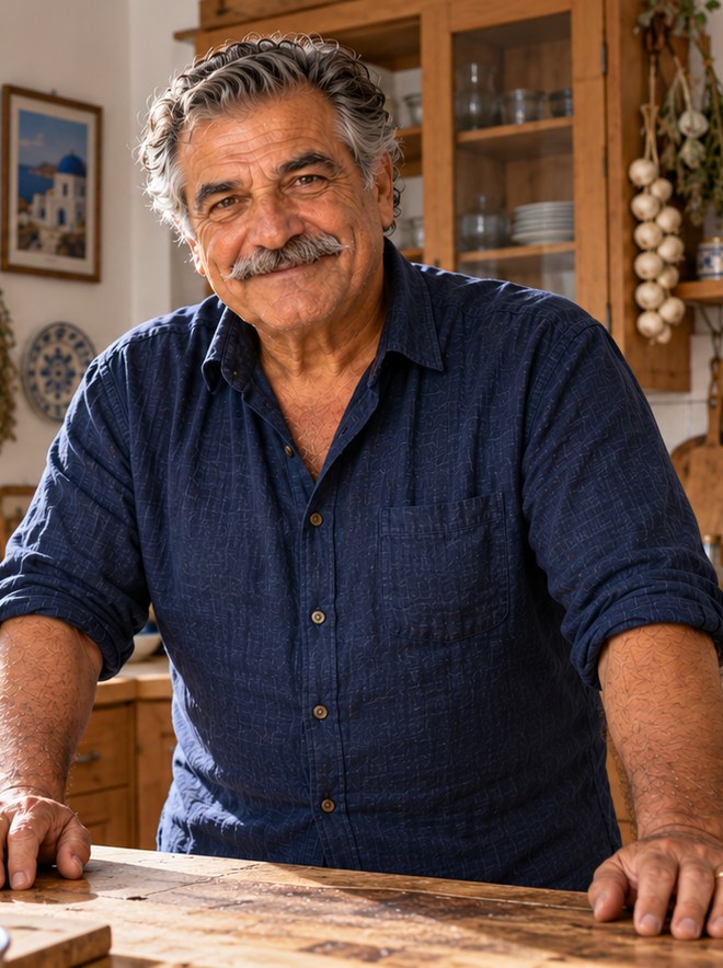 Stavros Petrakis in seiner Küche